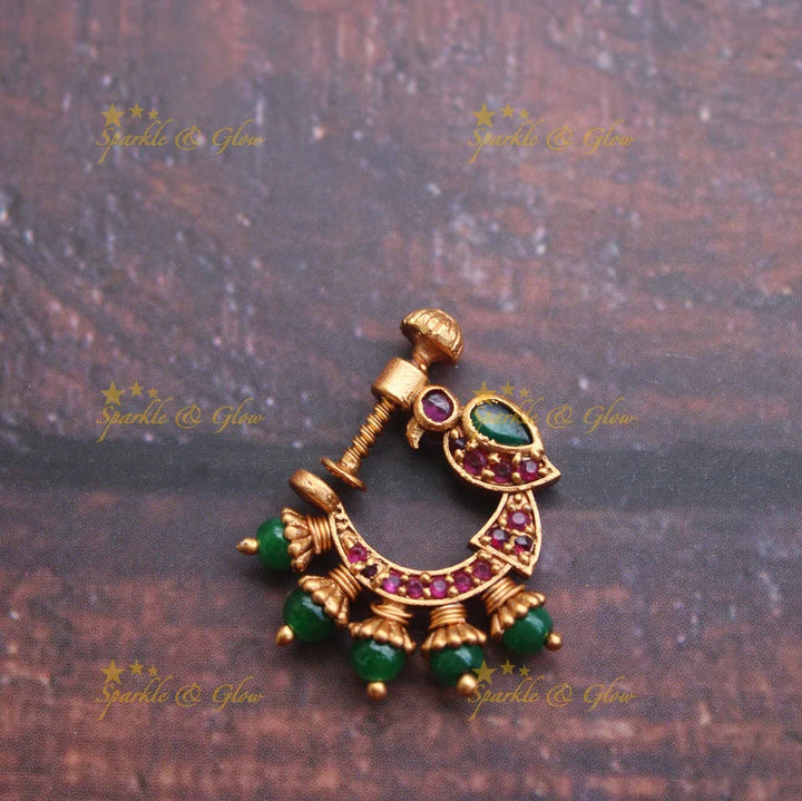 Gold alike antique polished peacock nose pin - Pink - Sparkle and Glow