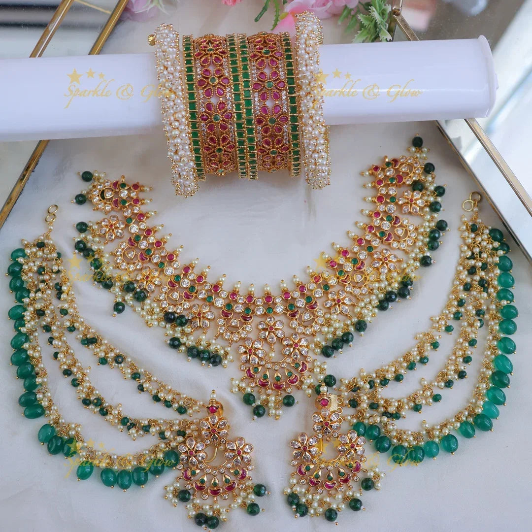 Exquisite Emerald Guttapusalu Jewelry Set for Weddings