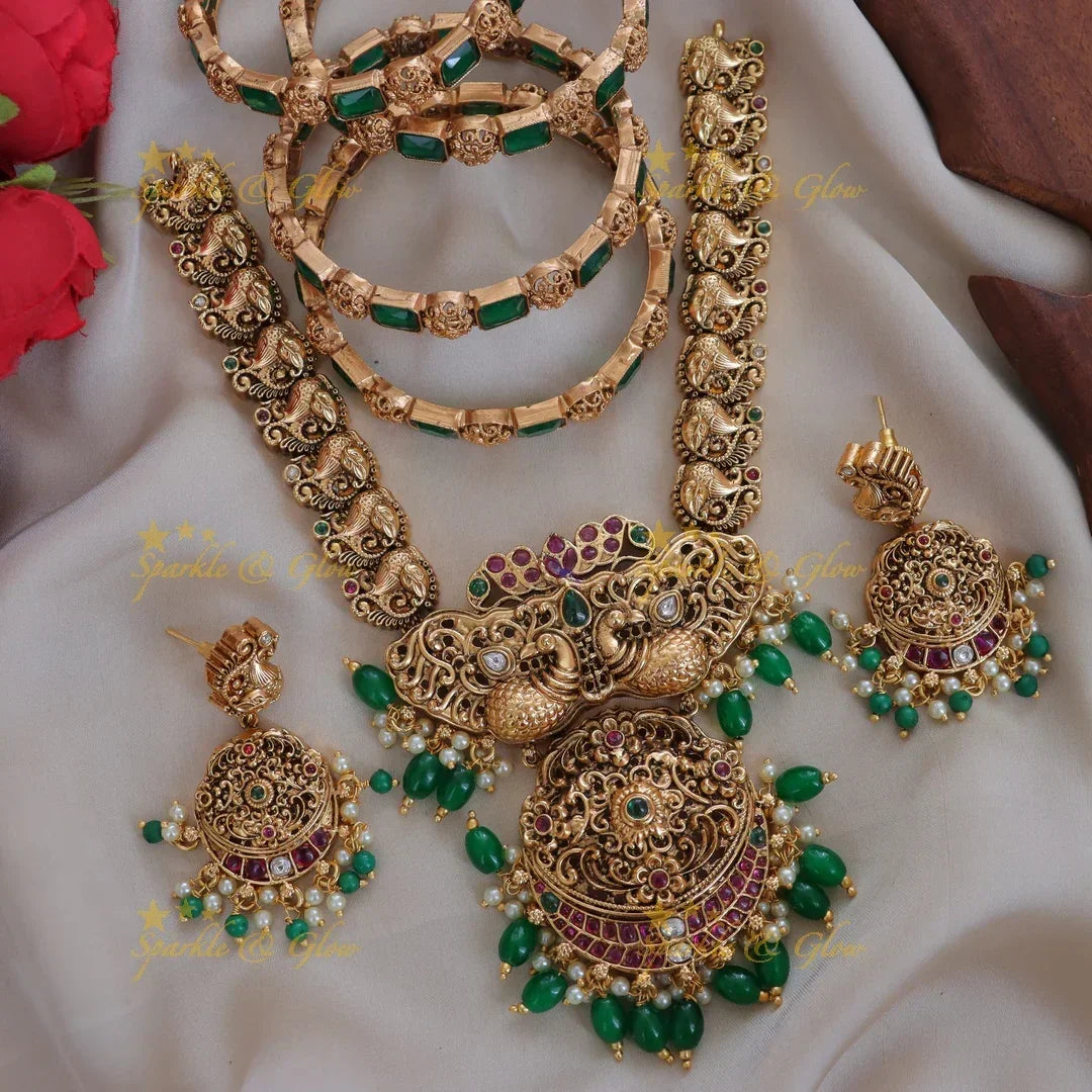 Exquisite Peacock Floral Semi Bridal Jewellery Set