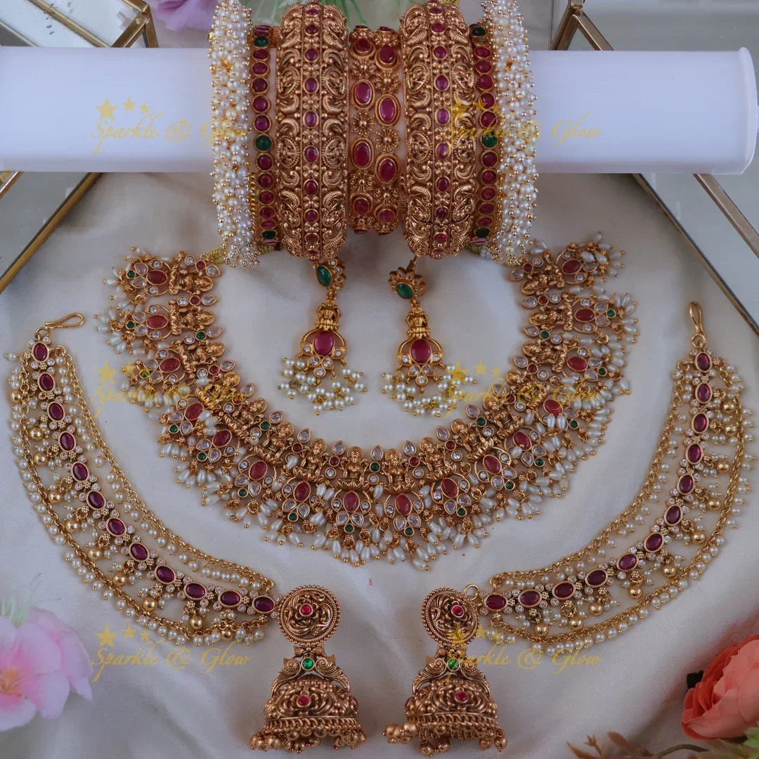 Elegant Kemp Lakshmi Pearl Bridal Set - Premium Jewelry