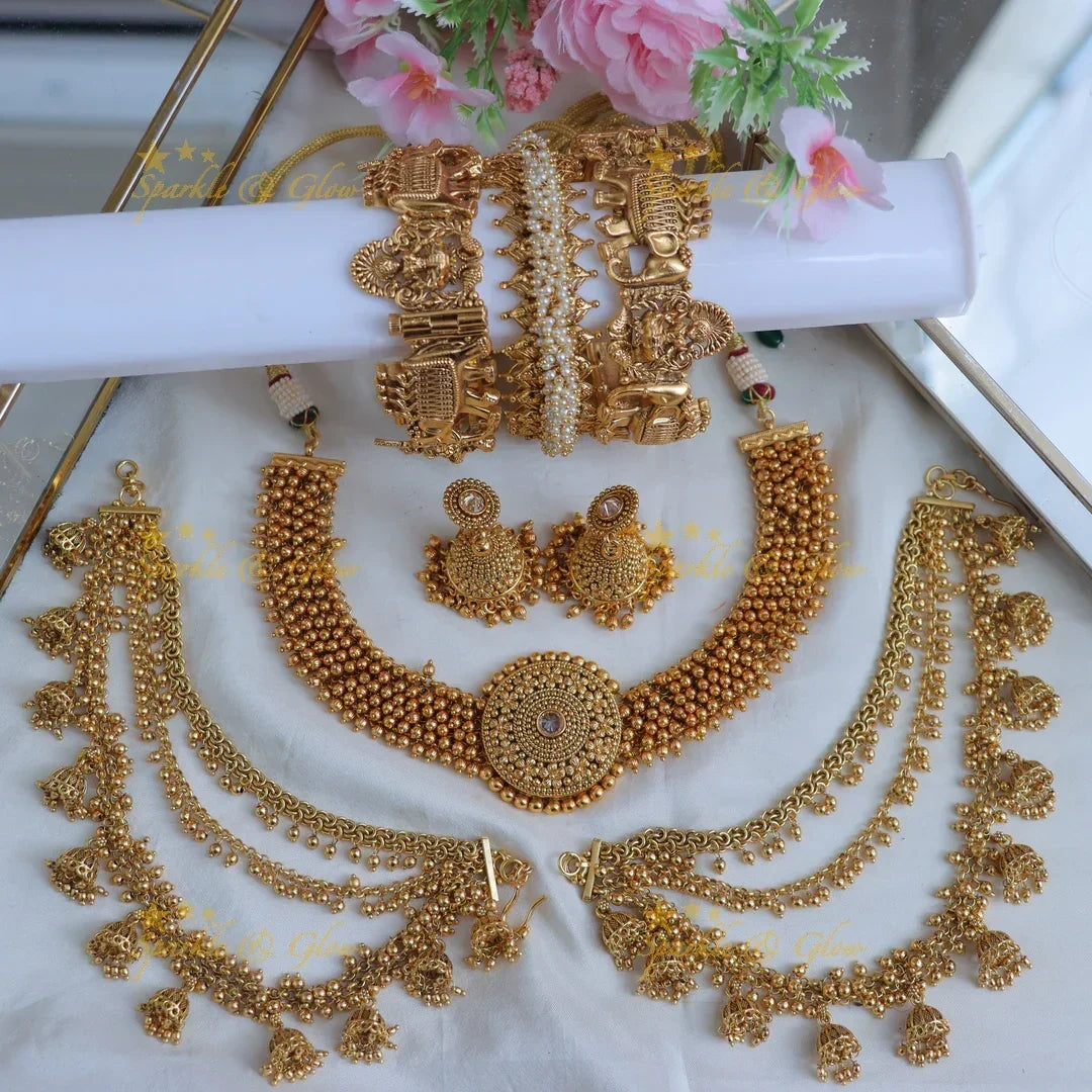 Exquisite Floral Cluster Semi Bridal Jewellery Set