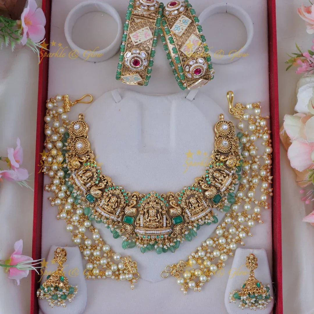 Exquisite Lakshmi Kundan Semi Bridal Necklace Set