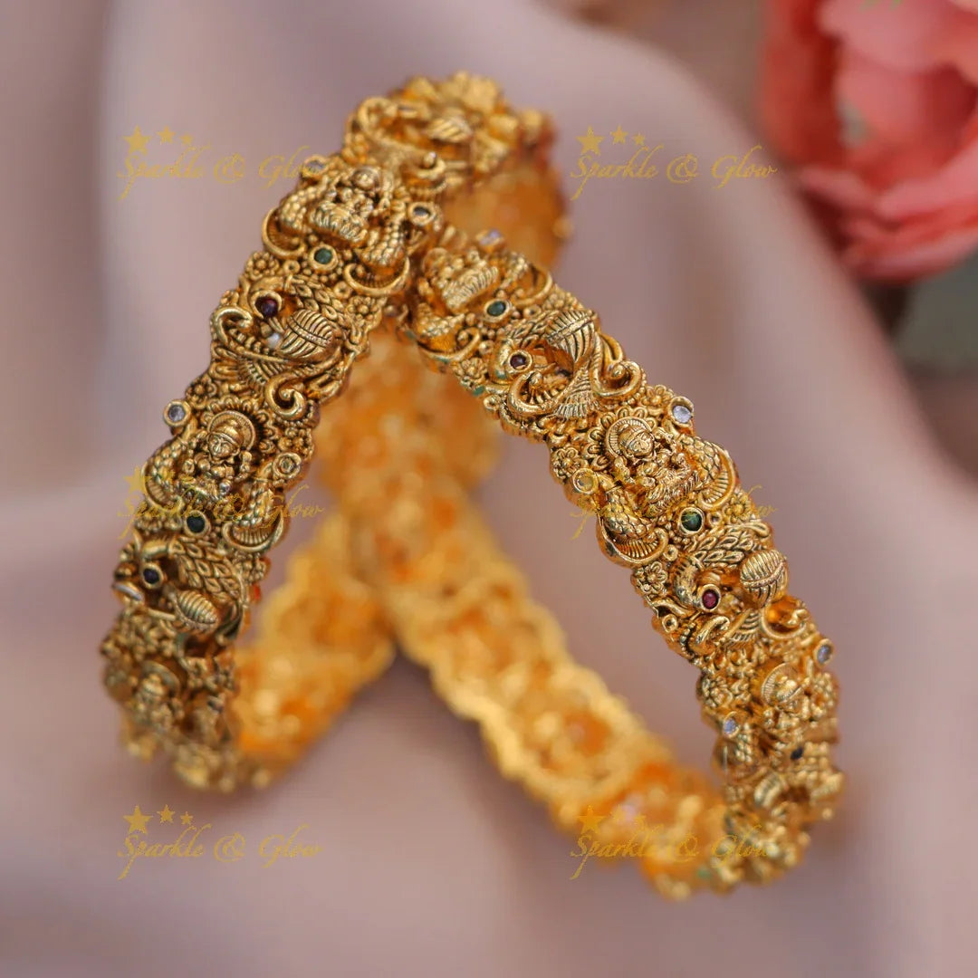 Gold Peacock Lakshmi Bangles - Traditional Elegance