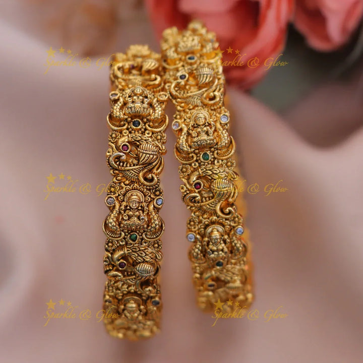 Gold Peacock Lakshmi Bangles - Traditional Elegance