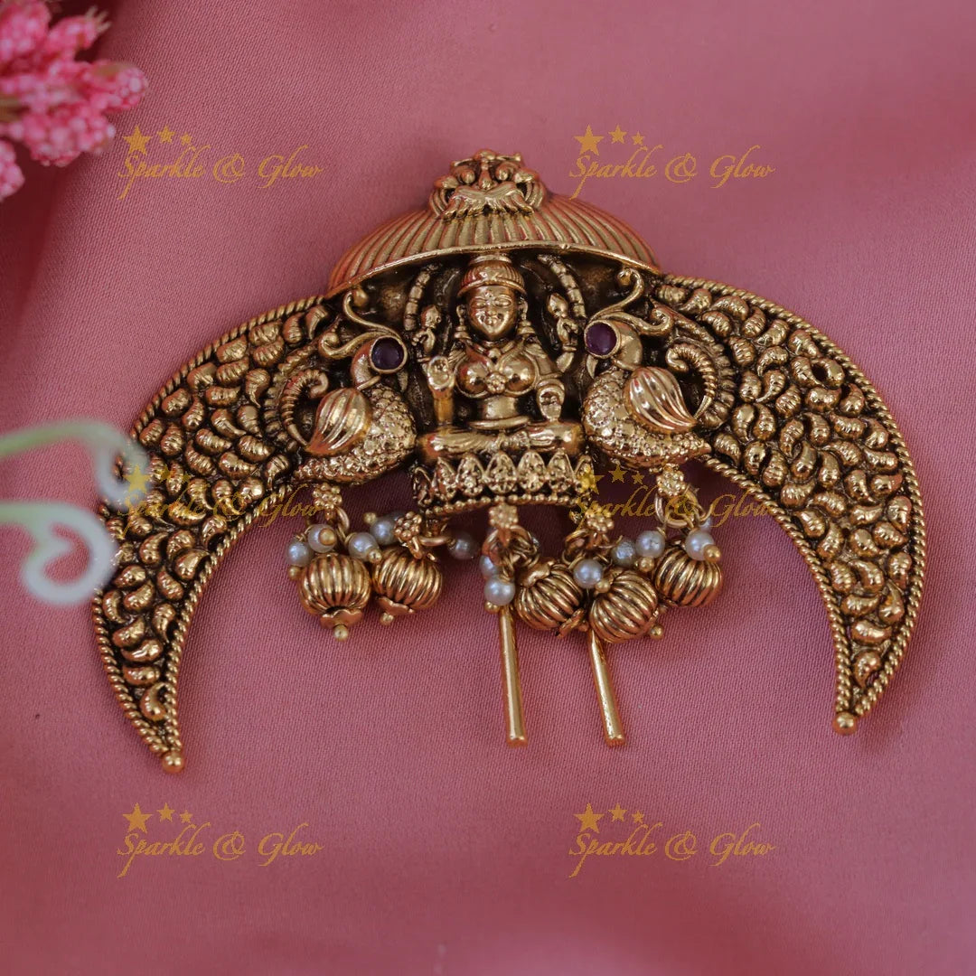 Lakshmi Peacock Hair Pin - Elegant Temple Jewelry