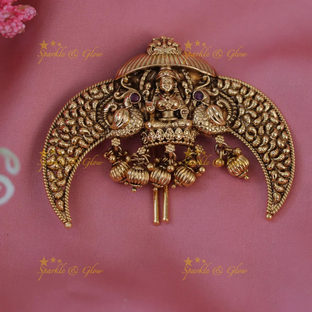 Lakshmi Peacock Hair Pin - Elegant Temple Jewelry