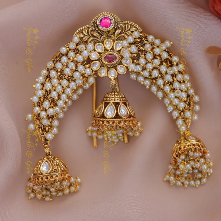 Exquisite Kundan Floral Pearl Cluster Hairpin Online
