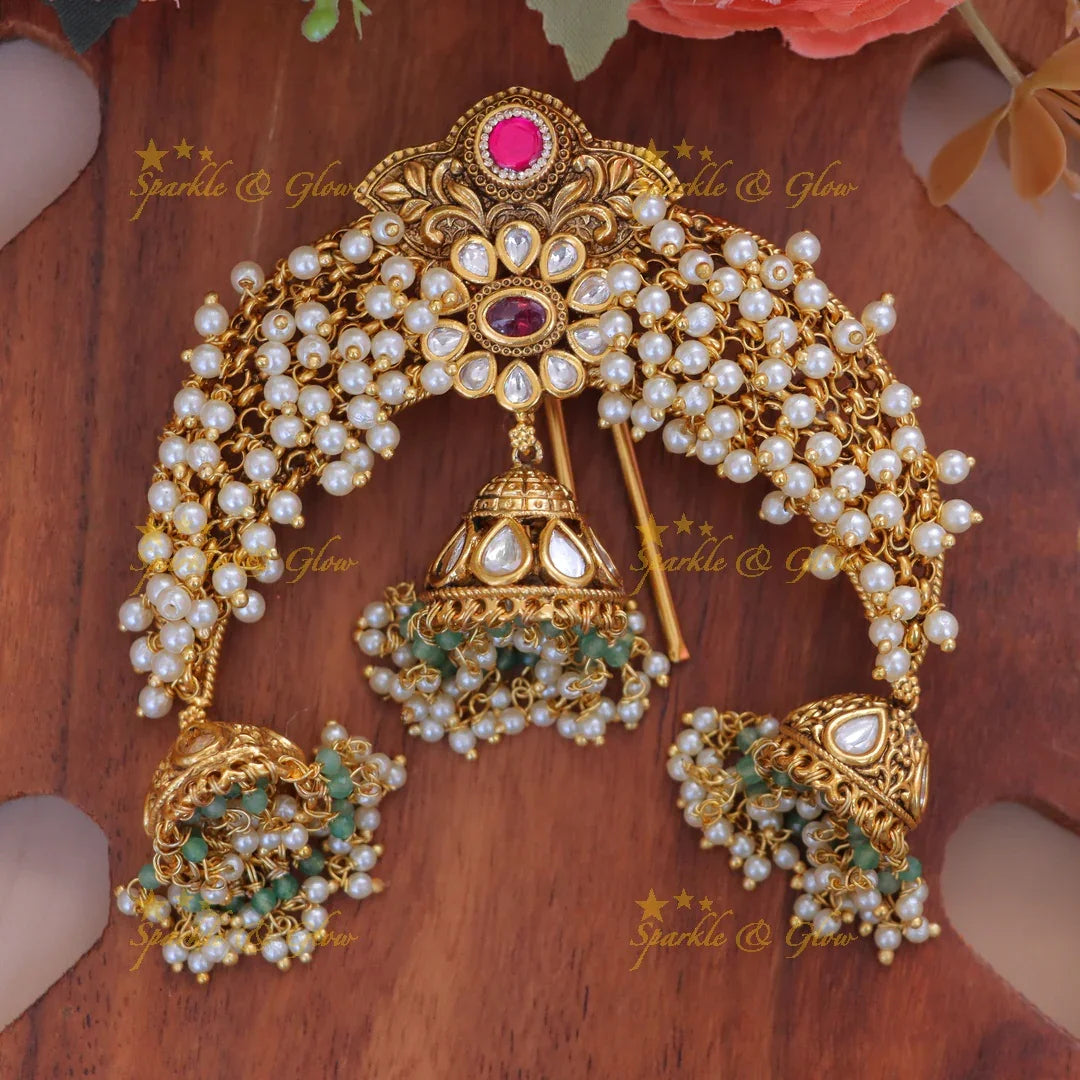 Exquisite Kundan Floral Pearl Cluster Hairpin Online
