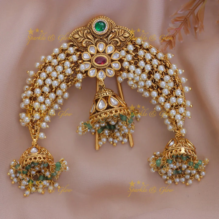 Exquisite Kundan Floral Pearl Cluster Hairpin Online