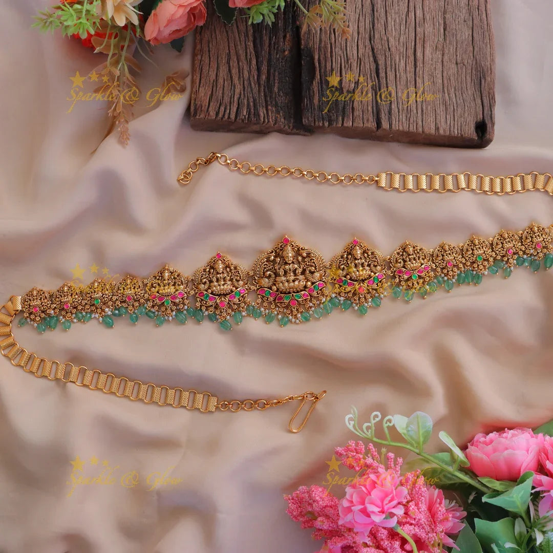 Exquisite Jadau Kundan Peacock Bridal Hip Chain