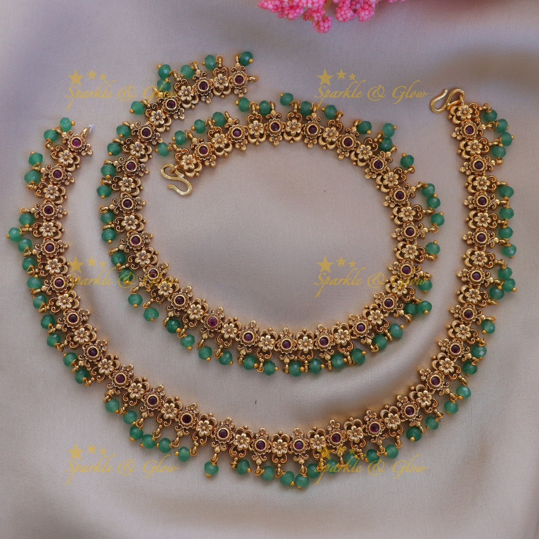 Exquisite Green Beaded Kemp Anklets for Festive Occasions