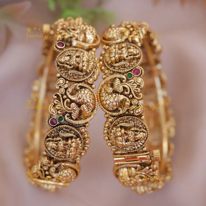 Exquisite Gold Lakshmi Peacock Screw Bangles – Sparkle & Glow