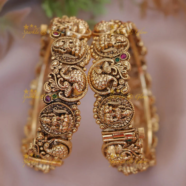 Exquisite Gold Lakshmi Peacock Screw Bangles – Sparkle & Glow