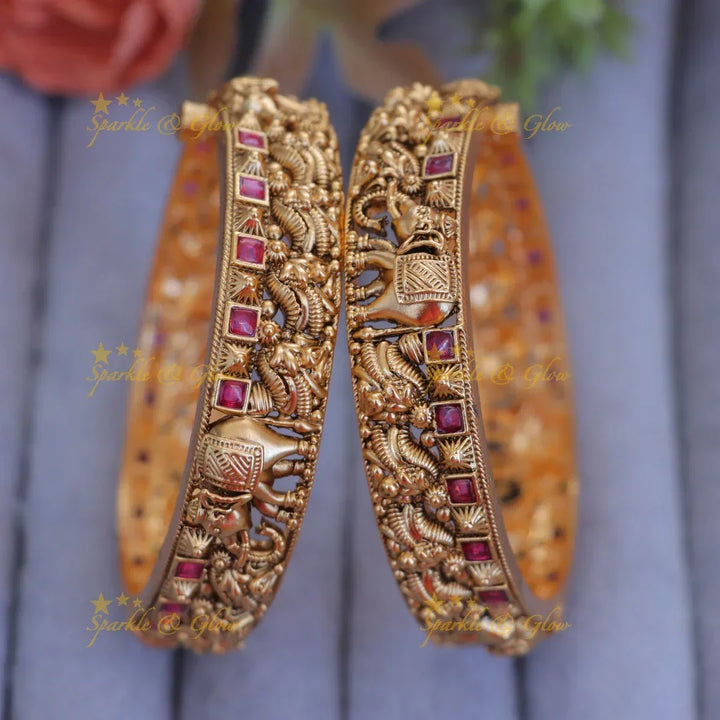 Elegant Gold Elephant Floral Kemp Bangles for Weddings