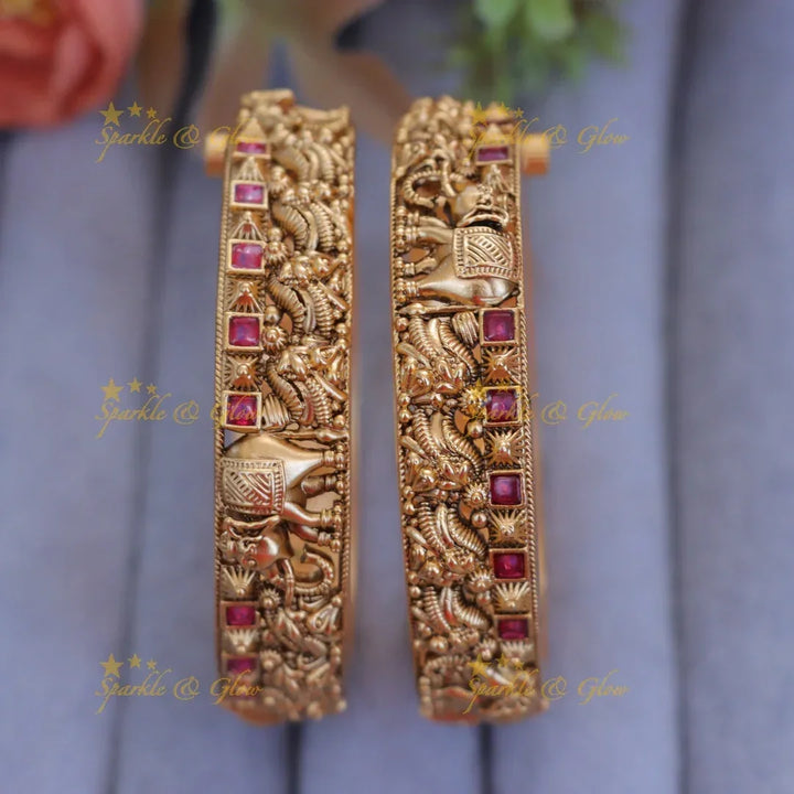 Elegant Gold Elephant Floral Kemp Bangles for Weddings
