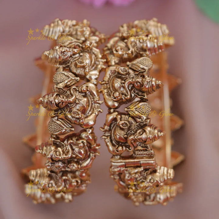 Gold-Plated Ganesha Bangles for Elegant Festive Wear