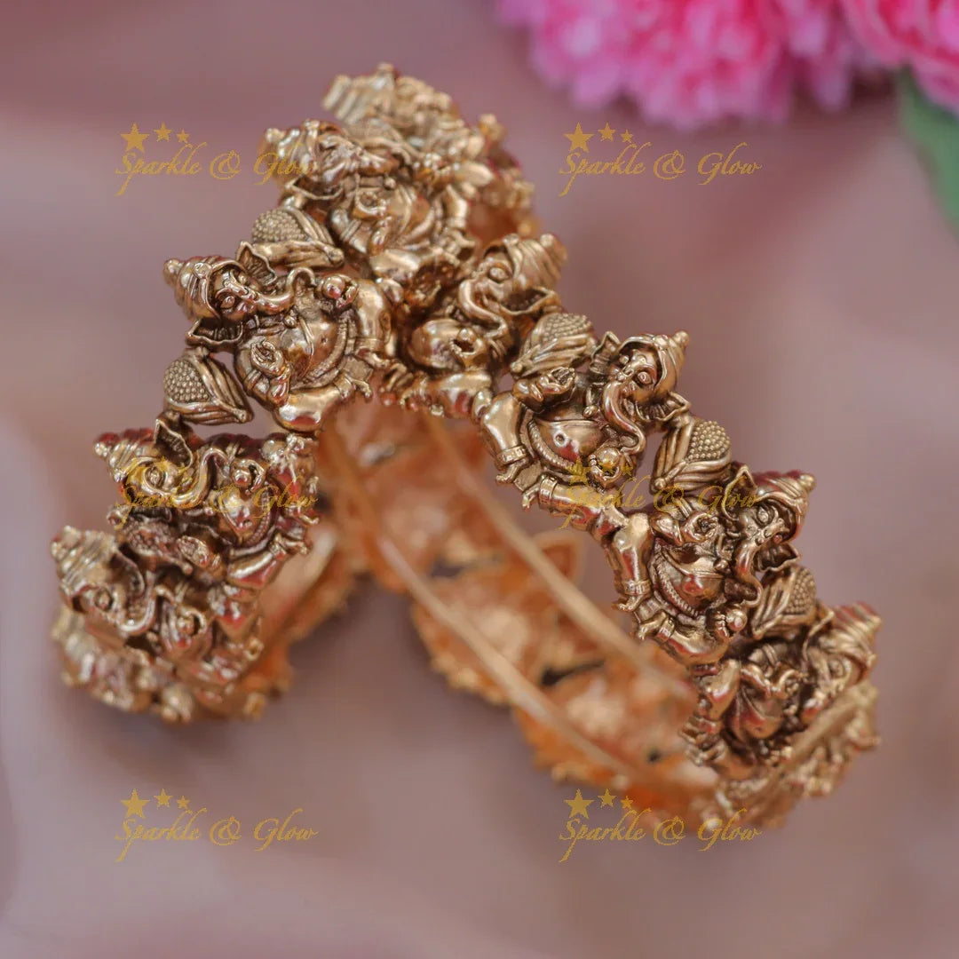 Gold-Plated Ganesha Bangles for Elegant Festive Wear