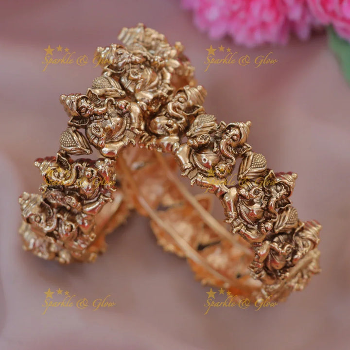 Gold-Plated Ganesha Bangles for Elegant Festive Wear