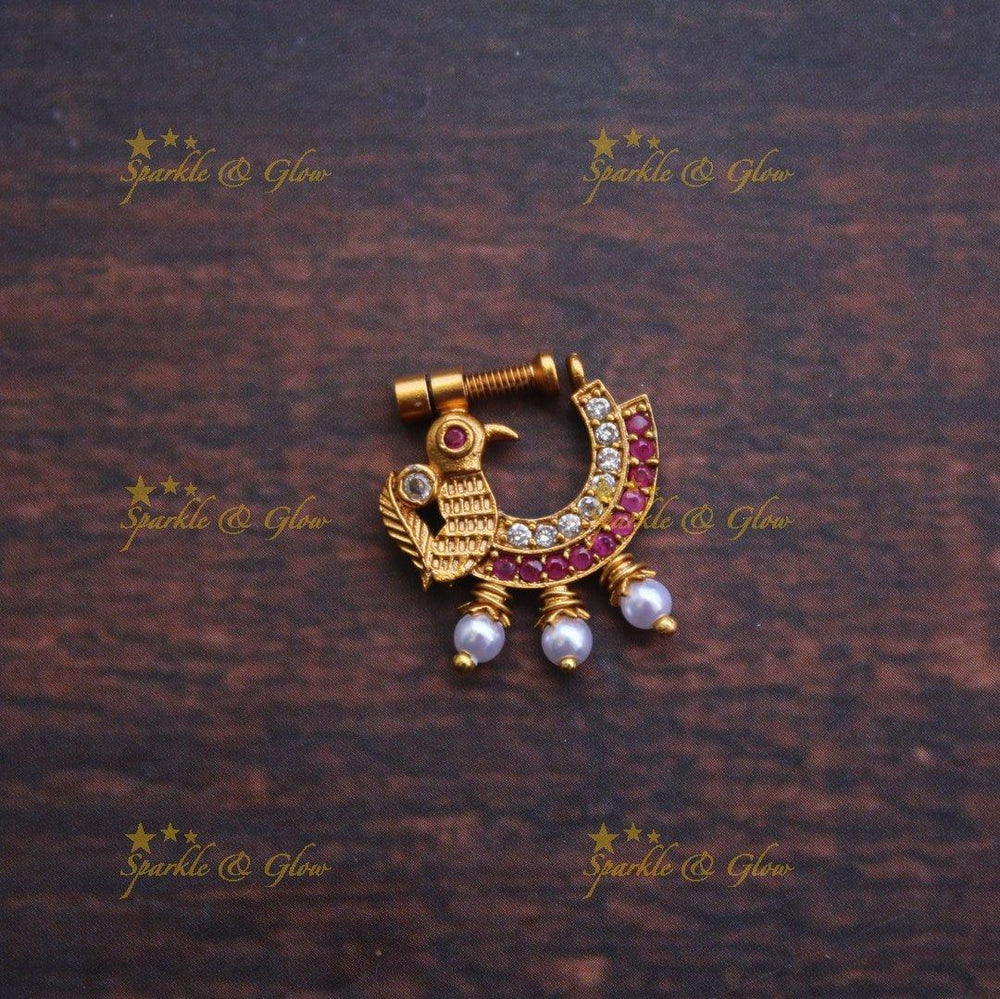Gold alike antique polished peacock nose pin - Multi - Sparkle and Glow