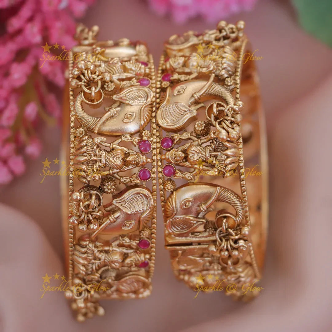 Exquisite Temple Bangles with Elephant & Lakshmi Design