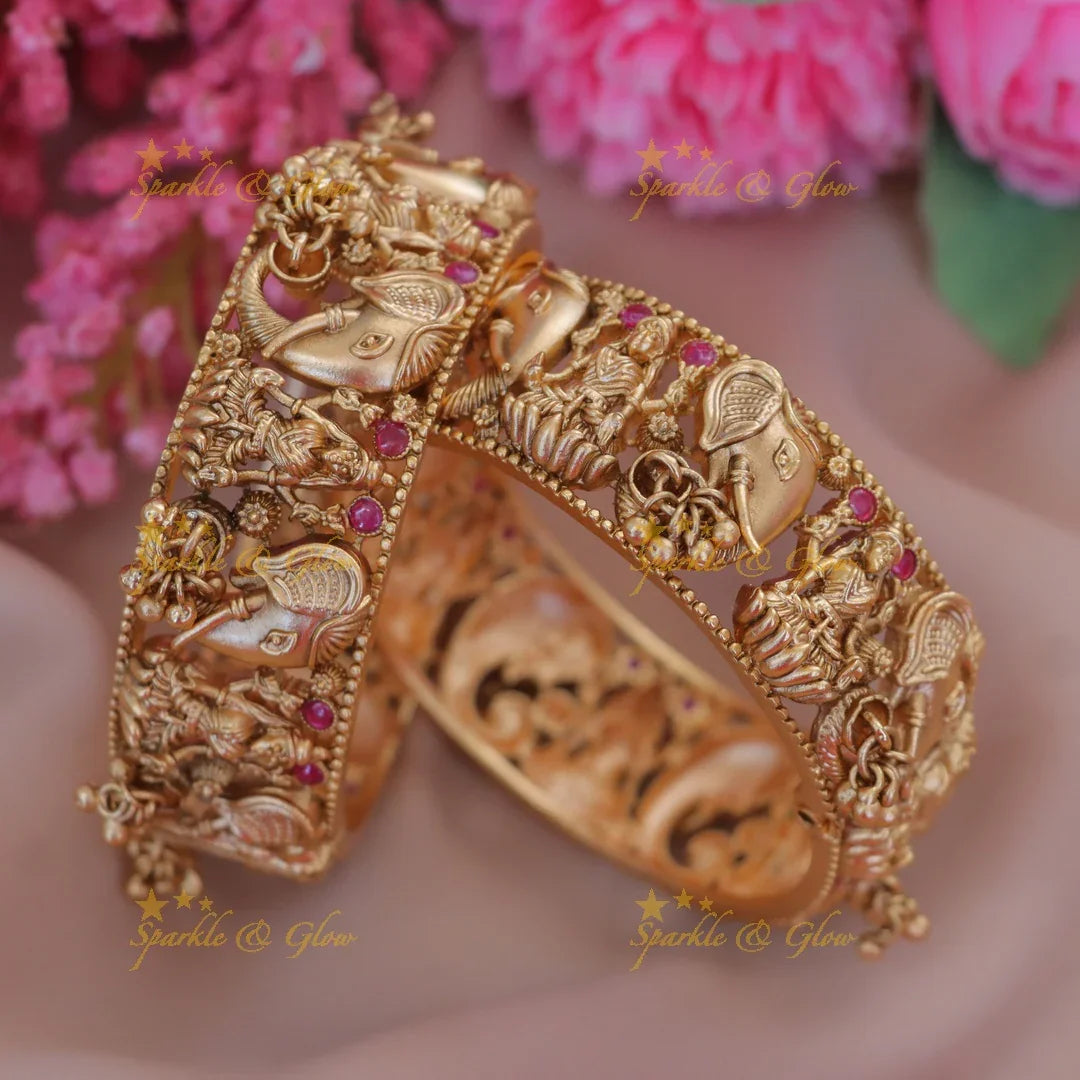 Exquisite Temple Bangles with Elephant & Lakshmi Design