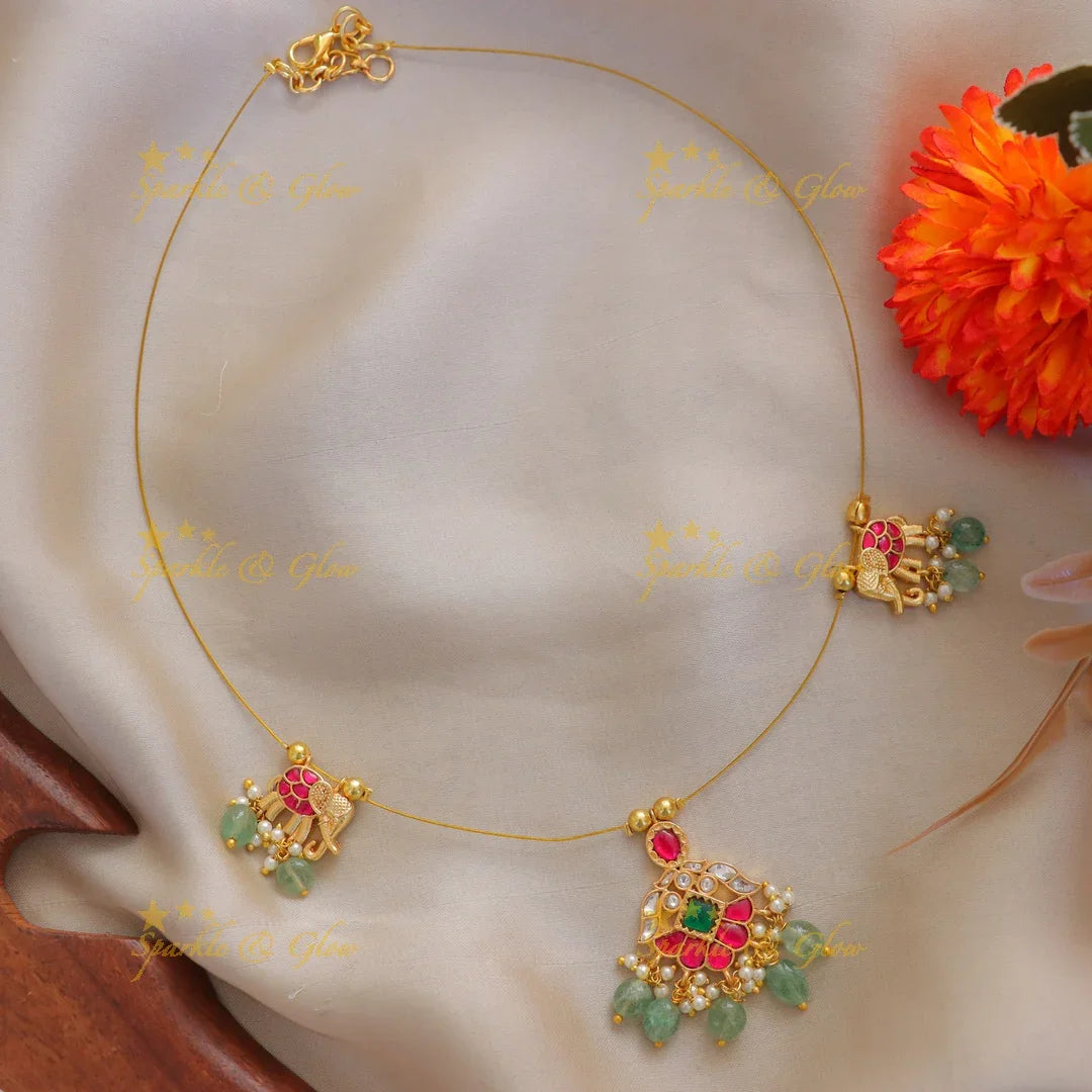 Gleaming Gold Floral Elephant Necklace - Festive Glamour
