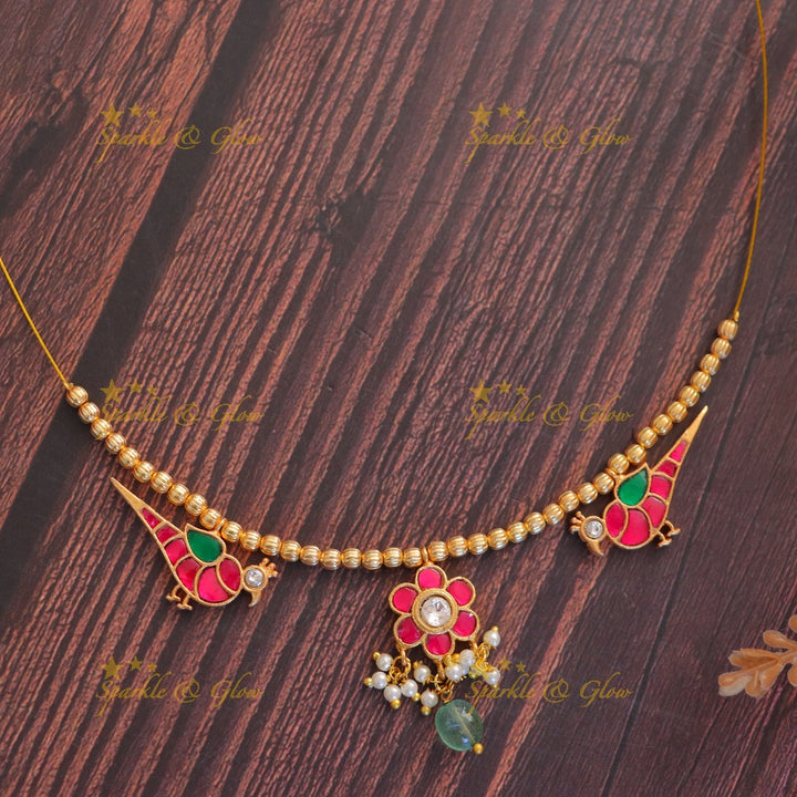 Beautiful gold beads floral peacock invisible necklace