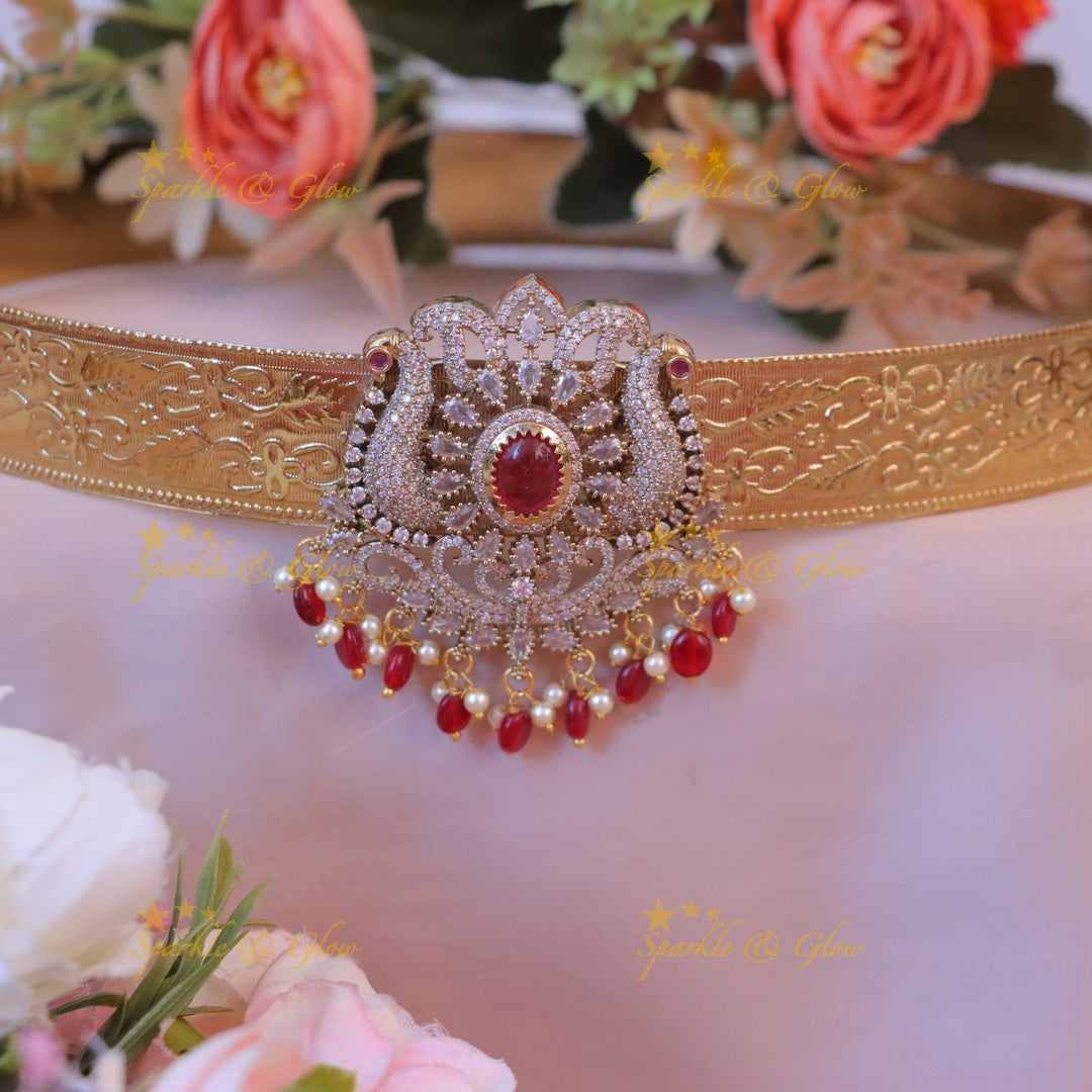 Exquisite Peacock Mango Hipbelt - Elegant Festive Wear