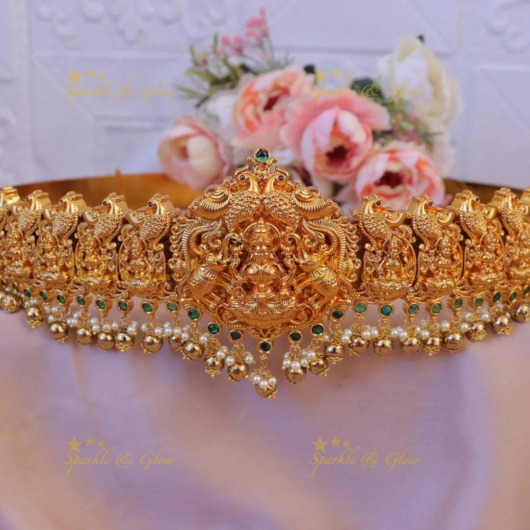 Elegant Gold Lakshmi Peacock Wedding Hipbelt