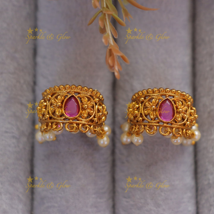 Dazzling Gold-Look Floral Pearl Bugadi Earrings