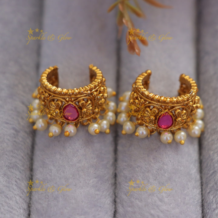 Dazzling Gold-Look Floral Pearl Bugadi Earrings