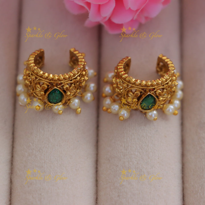 Dazzling Gold-Look Floral Pearl Bugadi Earrings