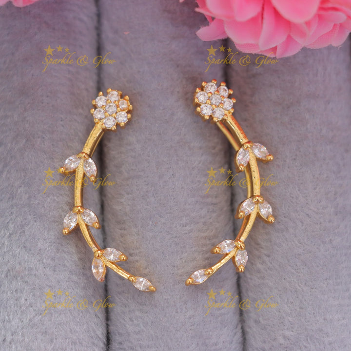 Sparkle with Elegant American Diamond Leaf Earrings