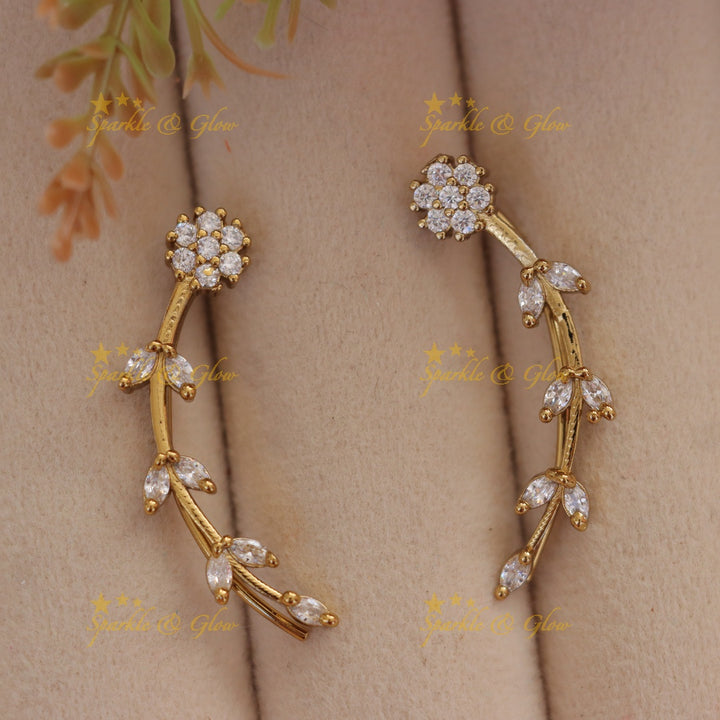 Sparkle with Elegant American Diamond Leaf Earrings