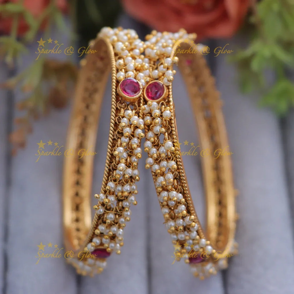 Gold-Plated Pearl Bangles for Festive Weddings