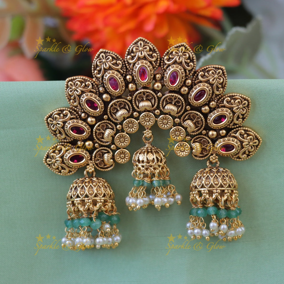 Elegant Gold Jhumka Jadabilla Headpiece for Weddings