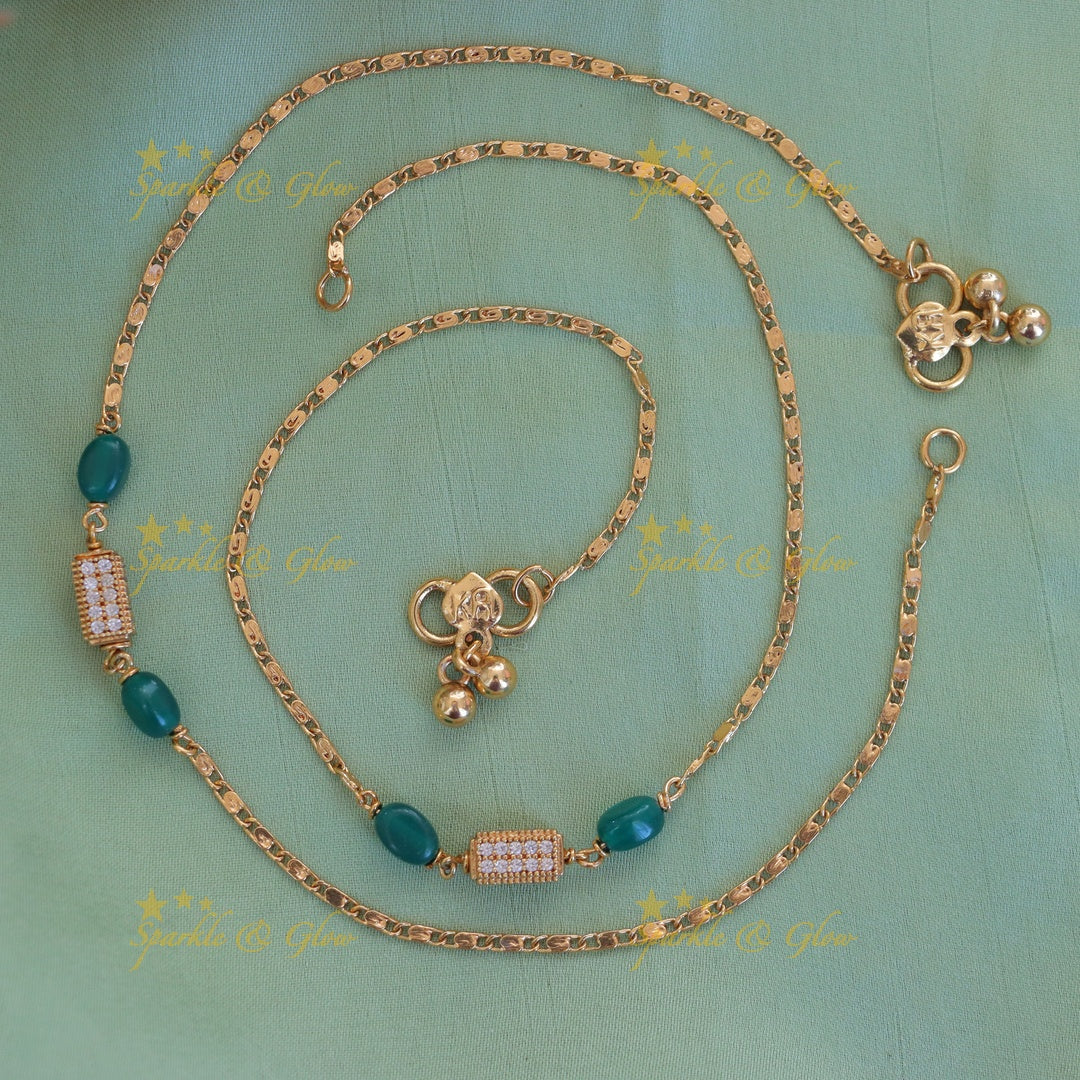Graceful Gold-Toned Green Festive Anklet for Special Occasions