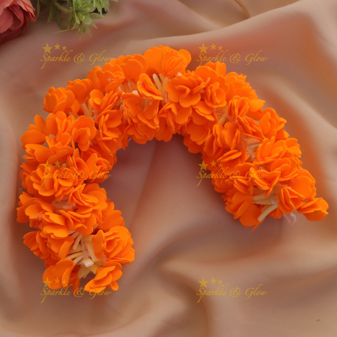 Graceful Orange Floral Gajra for Festive Events -8 Inch