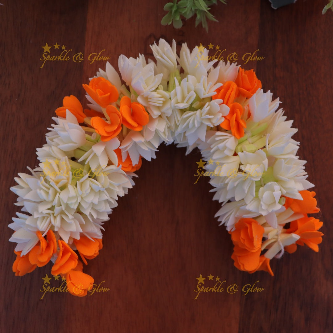 Elegant Jasmine & Orange Floral Gajra Hair Accessory