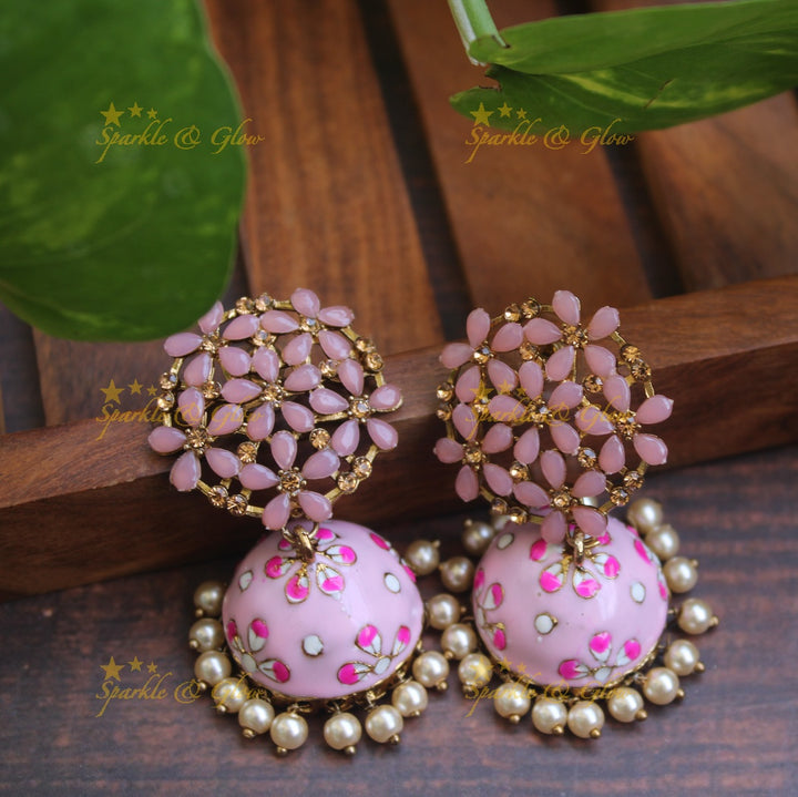 Meenakari stone floral  jhumukas