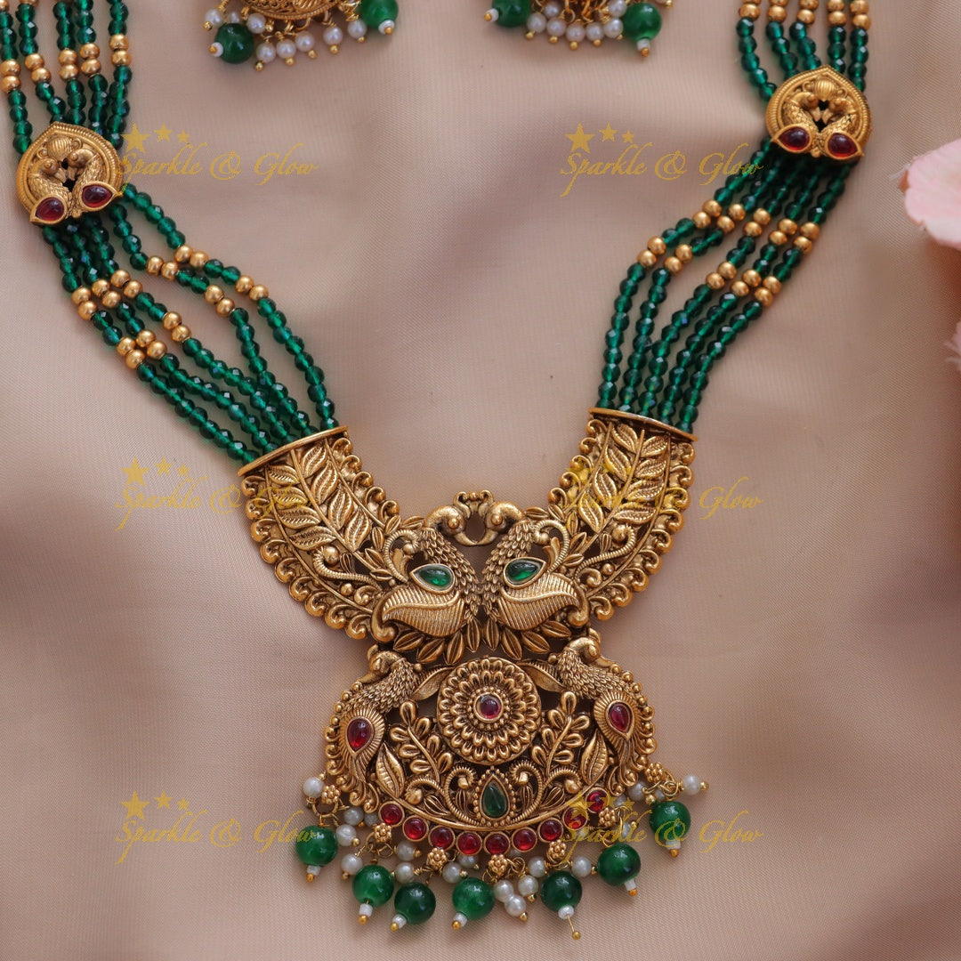 Exquisite Peacock Floral Pendant Beaded Necklace