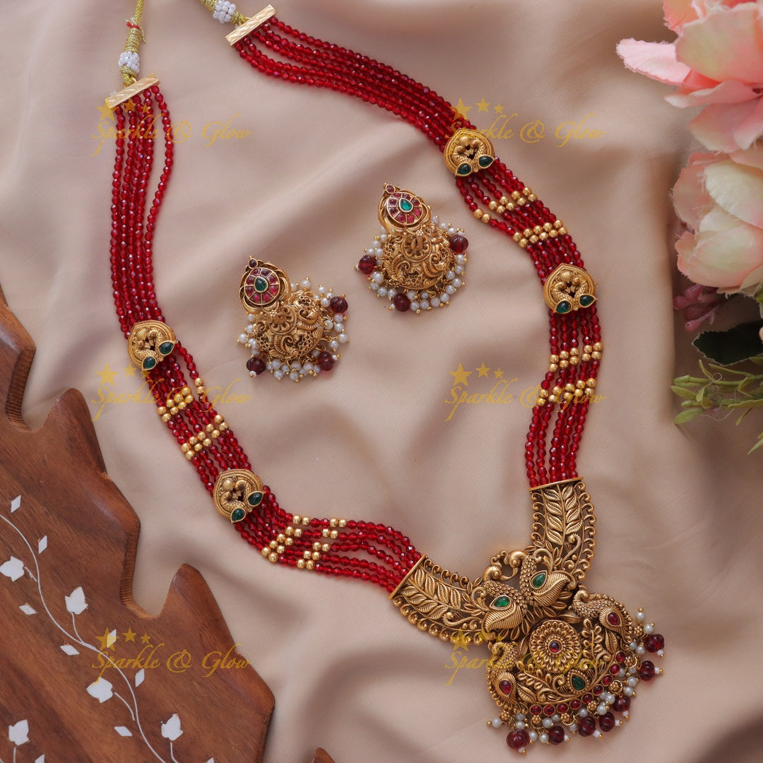 Exquisite Peacock Floral Pendant Beaded Necklace