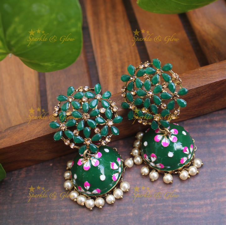 Meenakari stone floral  jhumukas