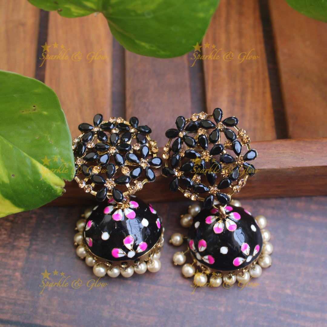 Meenakari stone floral  jhumukas