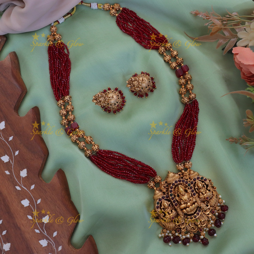 Exquisite Kemp Lakshmi Temple Necklace with Beads