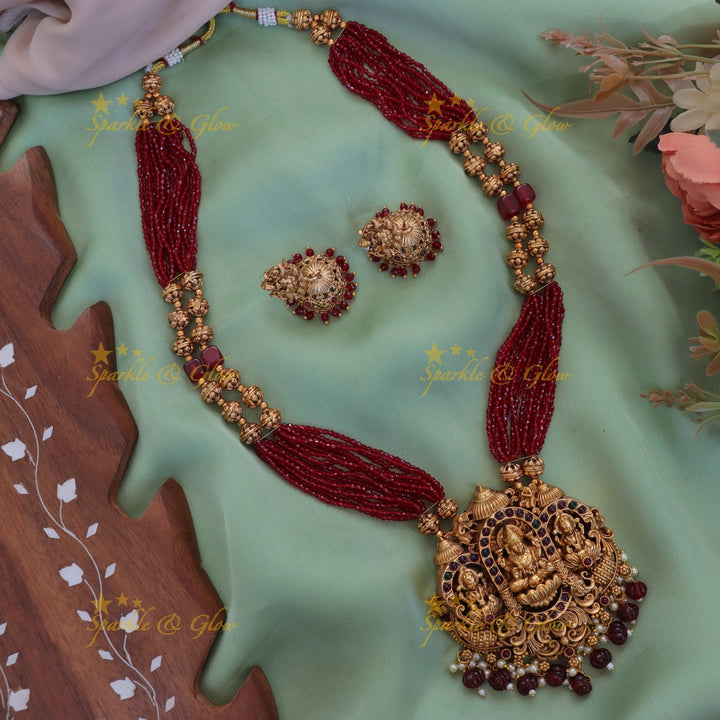 Exquisite Kemp Lakshmi Temple Necklace with Beads