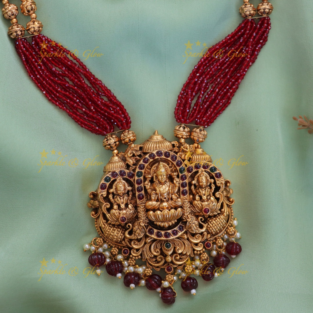 Exquisite Kemp Lakshmi Temple Necklace with Beads