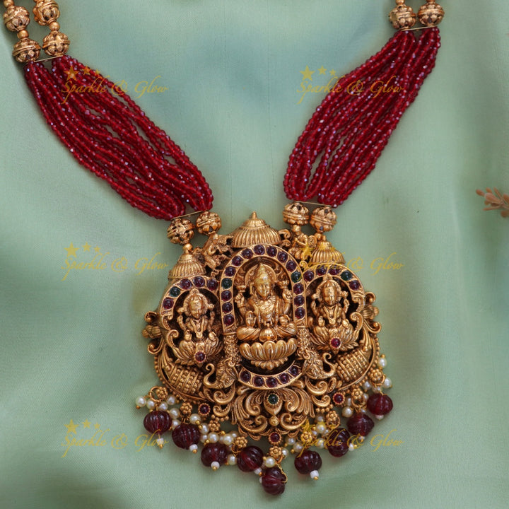 Exquisite Kemp Lakshmi Temple Necklace with Beads