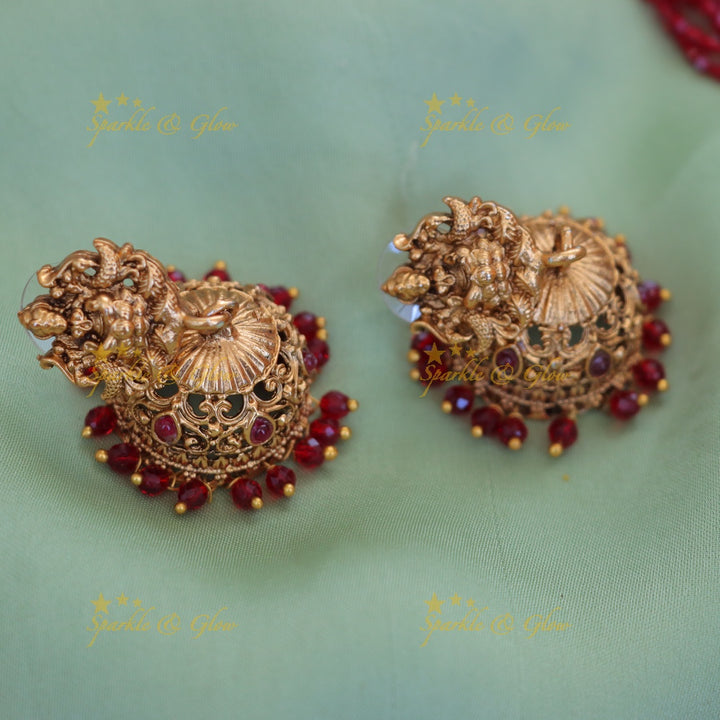 Exquisite Kemp Lakshmi Temple Necklace with Beads