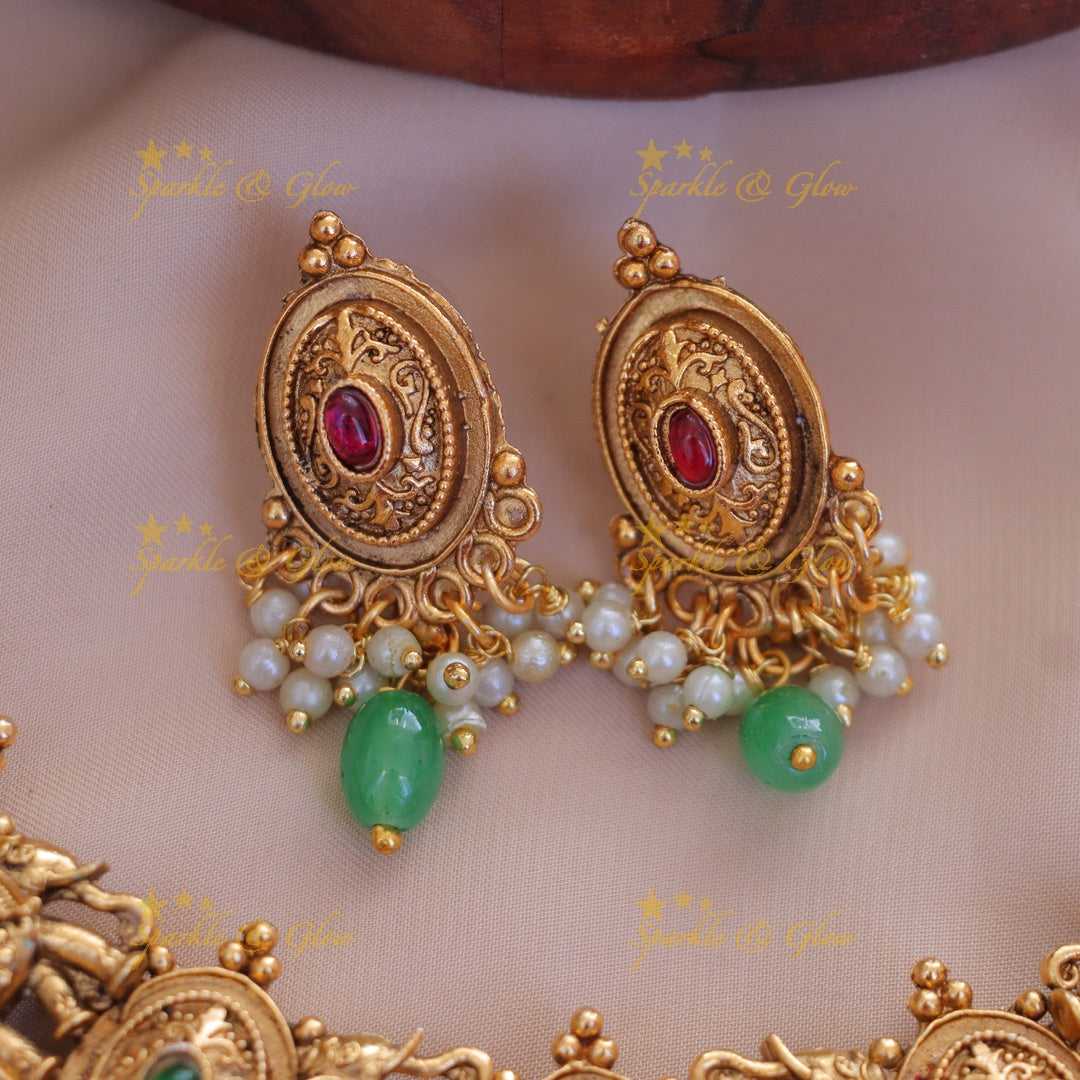 Elephant Pearl Necklace - Gold Finish, Indian Jewellery